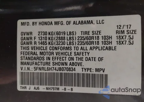 2018 Honda Odyssey Ex-L z USA, uszkodzony, nr VIN 5FNRL6H74JB070834